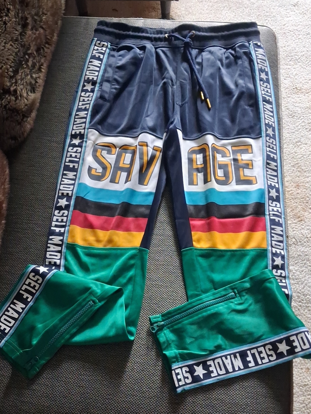 Self Made "SAVAGE" Colorblock Track Pants - Multicolor       '